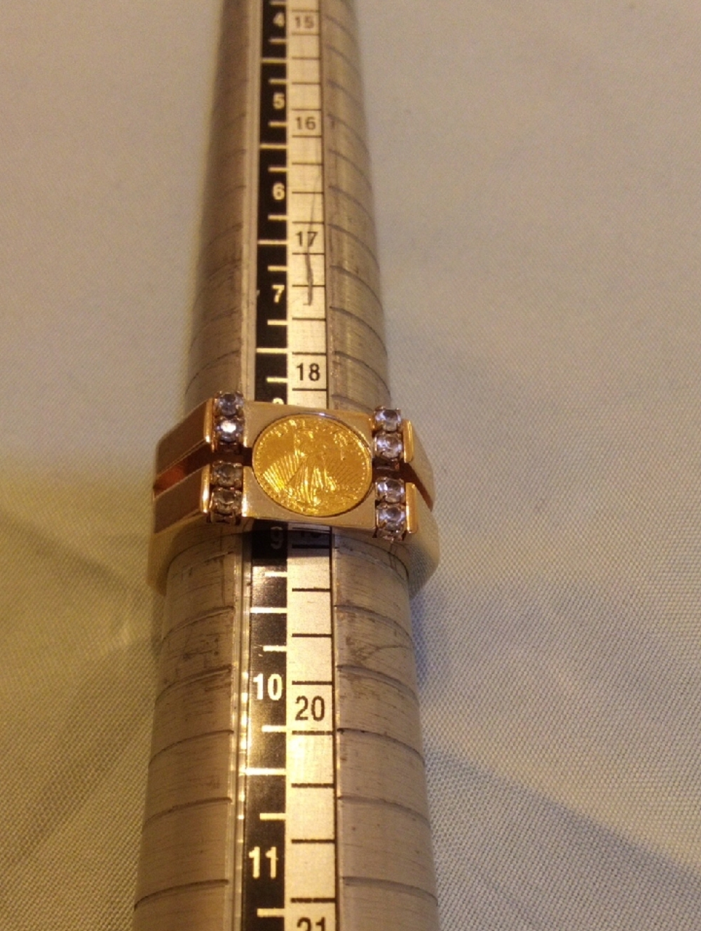 Men's Gold-Tone Coin Accent Ring with Clear Stones - Unbranded